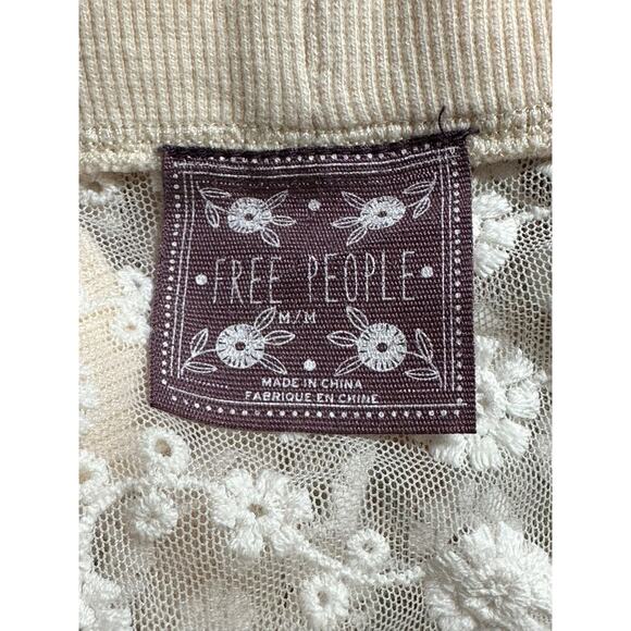 Free People‎ Top Womens Medium Peach Cream Floral Sheer Cottagecore Boho Prairie - Picture 6 of 8
